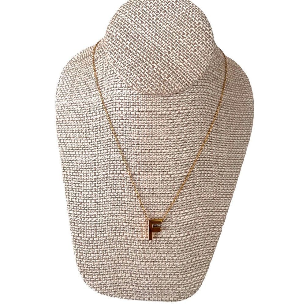 NWT  Personalized Stainless Steel F initial necklace Gold  Tone Color
